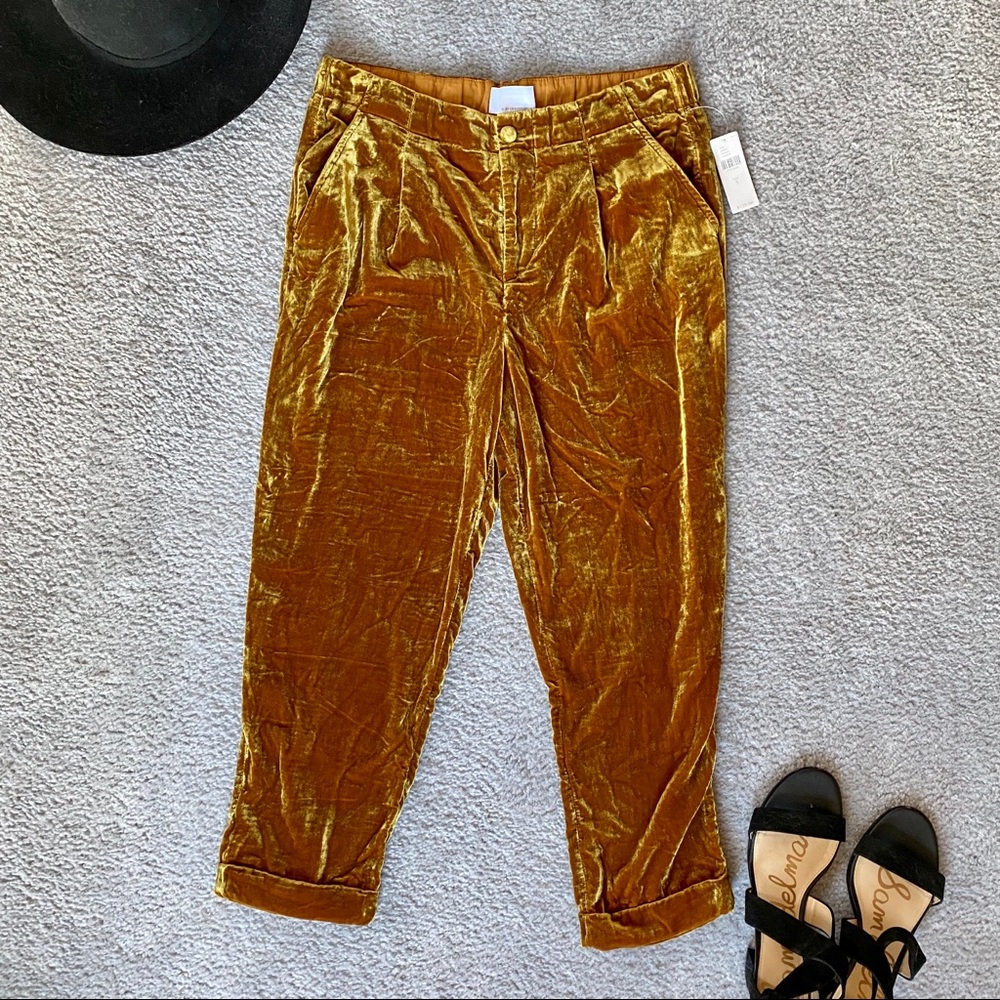 Anthropologie Cuffed Gold Velvet Pants